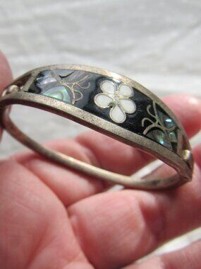 Vintage Black Floral Sterling Cuff Bracelet for Maiden